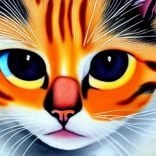 Prompt: painting of a cat with orange eyes, orange eyes!!