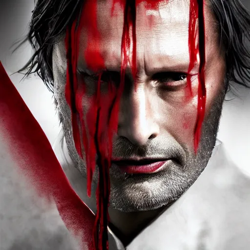 Image similar to mads mikkelsen as a vampire, male, late - 4 0 s aged, shoulder length hair, slicked black hair, red eyes, clean shaven, wearing a cape, regal, royal, grim facial expression, high medieval fantasy, full color digital art, cinematic shot, portrait, wide shot.