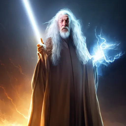 Image similar to Elon Musk as the powerful wizard Gandalf, lightning, fire, 4k, artstation, cgsociety, award-winning, masterpiece, stunning, beautiful, glorious, powerful, fantasy art