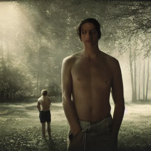 Image similar to detailed portrait of a man, spring light, painting by gregory crewdson,