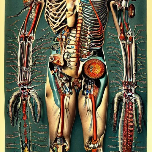 Image similar to cyborg anatomy by ernst haeckel, masterpiece, vivid, very detailed