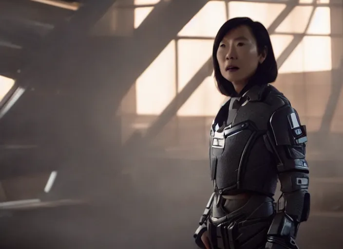 Image similar to film still of amy wong in the new scifi movie, 4 k