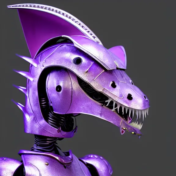 Image similar to high quality close up headshot of a cute beautiful stunning robot anthropomorphic female dragon with metal cat ears, with sleek silver metal armor, purple flesh, glowing LED eyes, facing the camera, high quality maw open and about to eat you, you being dragon food, the open maw being detailed and soft, sharp teeth, soft lulling tongue, highly detailed digital art, furry art, anthro art, sci fi, warframe art, destiny art, high quality, 3D realistic, dragon mawshot, maw art, furry mawshot, macro art, dragon art, Furaffinity, Deviantart