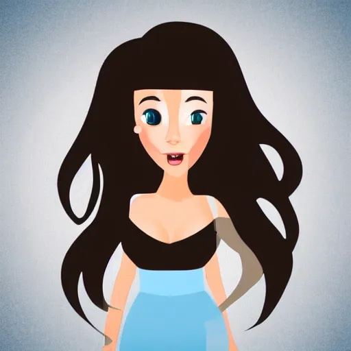 Prompt: dark haired woman beautiful animated full body