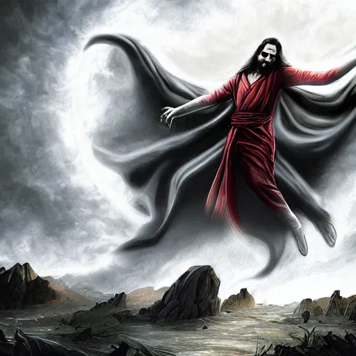 Prompt: dracula fighting jesus, digital art, highly detailed, epic composition, cinematic lightning