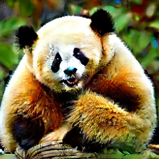 golden skinned panda giving birth to the universe! | Stable Diffusion