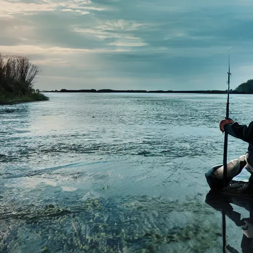 Image similar to photo of fisherman fishing next to the river, 4k, hq, high details, award winning photography