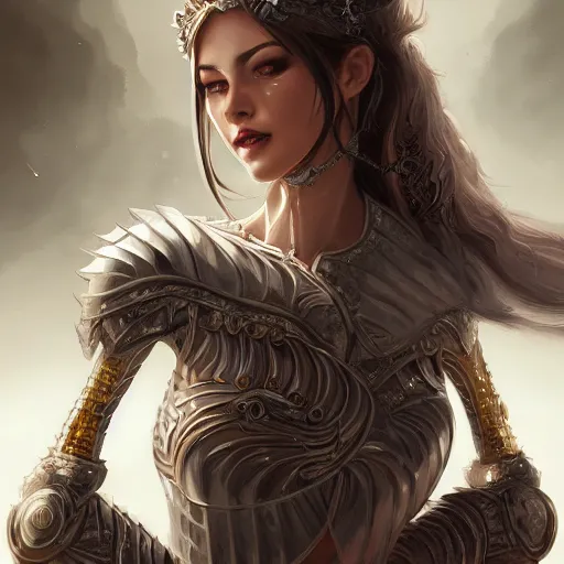 Image similar to full body portrait of female knight gorgeous, amazing, elegant, intricate, highly detailed, digital painting, artstation, concept art, sharp focus, illustration, art by Ross tran