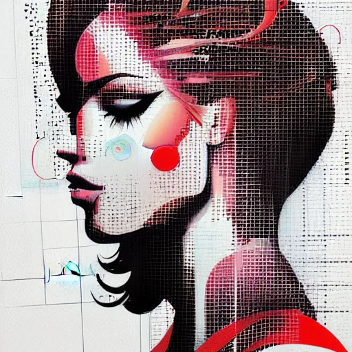 Image similar to beautiful elegant woman seen in profile, from the side, haloed by an explosion of microsoft excel chart lines and graphs by sandra chevrier, rik oostenbroek, simple contrasted color, white background