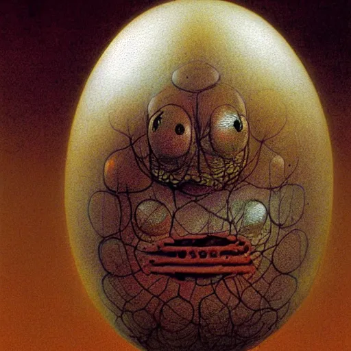 Image similar to humpty dumpty in form of egg, detailed pattern on skin, front view by luis royo and wayne barlowe, beksinski