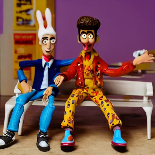 Prompt: a cartoon claymation full body sculpture of Playboi Carti, Robot Chicken, Wallace and Gromit, action figure