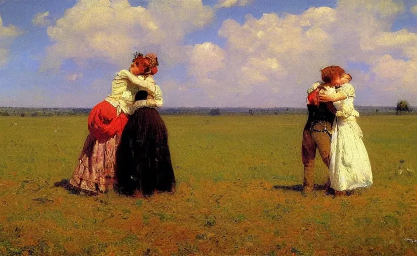 Image similar to high quality high detail painting by ilya repin, a couple in the field, hd