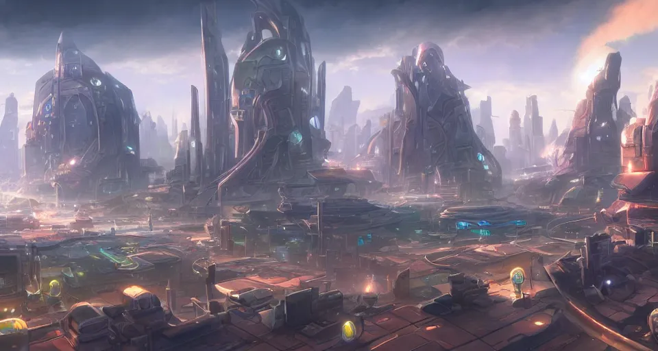 Image similar to view on futuristic city in the horizon, illustration by tyler edlin, detailed, sharp, masterpiece, 8 k