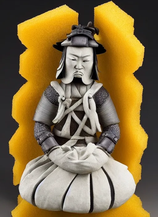 Prompt: a samurai, sponge sculpture