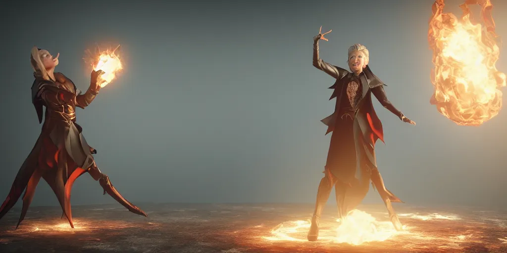 Prompt: hilary clinton as an evil elven princes casting a fireball anime style, moody lighting, octane render