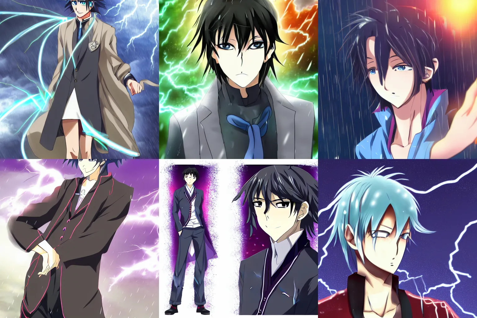 Prompt: handsome anime guy mage casts a magical storm in the rain, Gelbooru Image Database, Sankakucomplex Image Database, Shuushuu Image Database