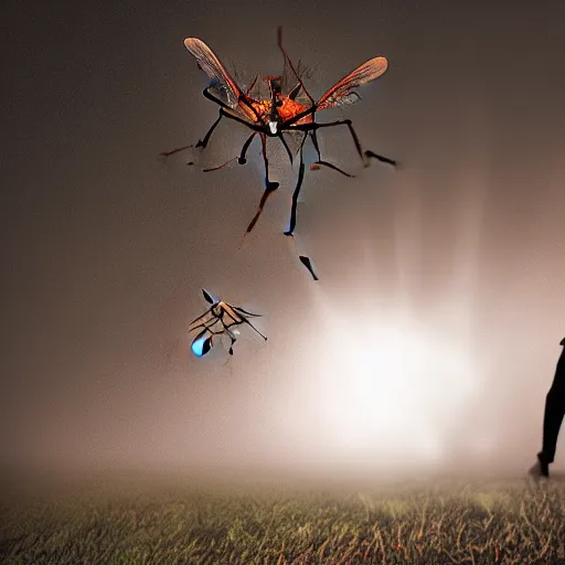 Prompt: giant mosquito chasing after someone, cinematic scene, dramatic lighting, horror