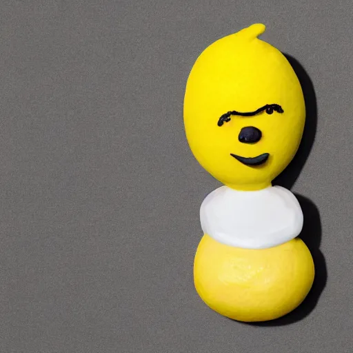 Image similar to a lemon character, made of clay, claymation