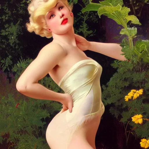 Image similar to photo of a young woman who has been blessed by God with every-increasing beauty, intelligence, and virtue, photoshoot, real life skin, sharp focus, blonde hair, elegant, by Gil Elvgren and Greg Rutkowski and Alphonse Mucha, 8K