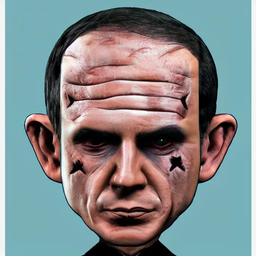 Image similar to benjamin netanyahu as pinhead from hellsraiser, highly detailed