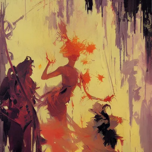 Image similar to explosion of paint, intricate, elegant, highly detailed, greg manchess, mucha, liepke, ruan jia, jeffrey catherine jones, ridley scott