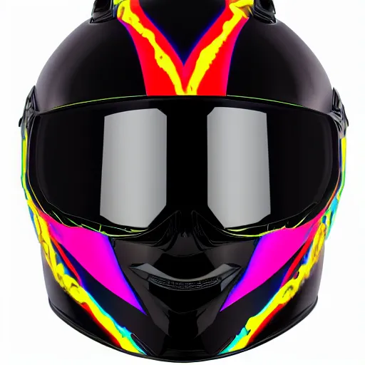 Image similar to photo of a glossy black marble statue of a girl with colorful motocross logos and motorcycle helmet with reflective mirrored visor, carved marble statue, fine art, in the style of virgil abloh, 8 k, 4 k, detailed, realistic, beautiful, symmetrical