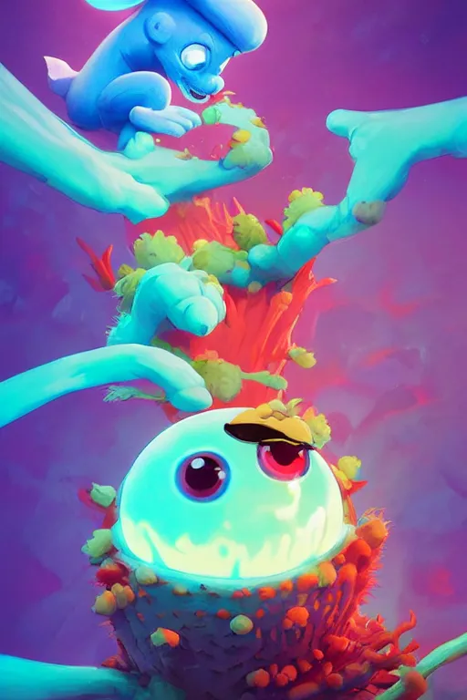 Image similar to smurf ghost creature animal sushi cristal very big eye roots cactus elemental flush of force nature micro world fluo fishscale, behance hd by jesper ejsing, by rhads, makoto shinkai and lois van baarle, ilya kuvshinov, rossdraws radiating a glowing aura global illumination ray tracing hdr