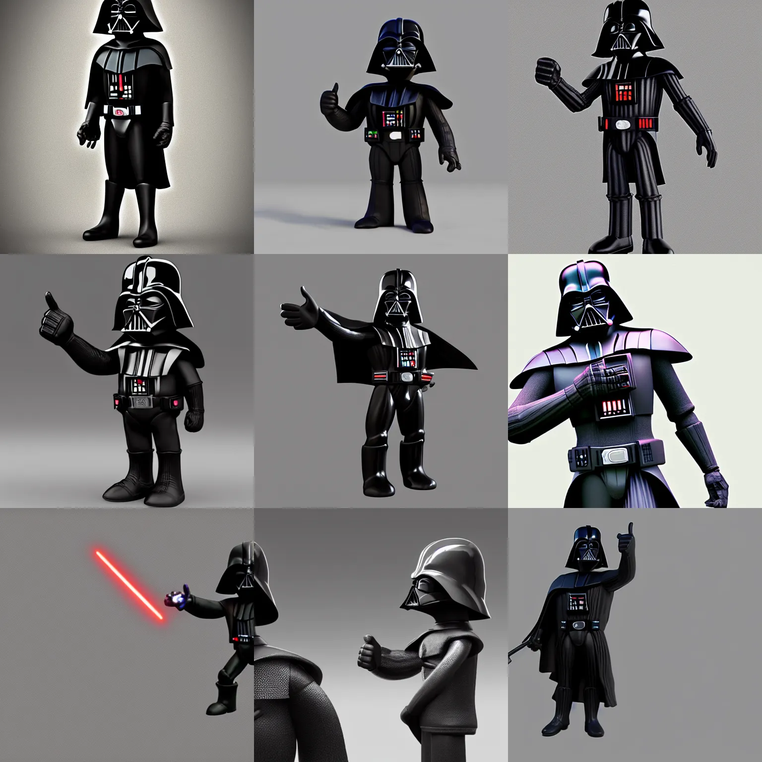 Image similar to pixar darth vader giving two thumbs up, render, 3d modelling,