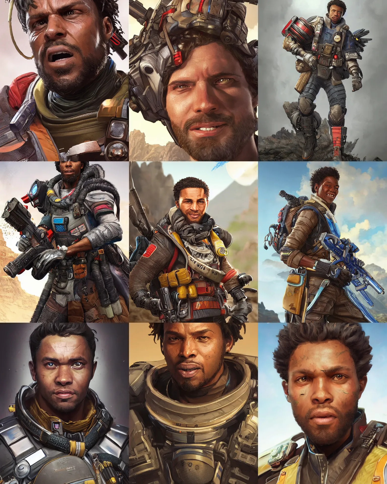 Prompt: Chadwick Bozeman as an Apex Legends character digital illustration portrait design by, Mark Brooks and Brad Kunkle detailed, gorgeous lighting, wide angle action dynamic portrait