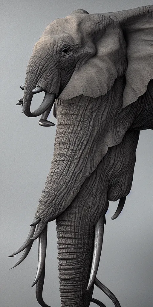 Prompt: an elephant designed by hr giger ( ( ( ( ( ( xenomorph ) ) ) ) ) ), allen design, concept design, creepy art, octane render, 8 k unreal engine, ominously mysterious and terrifying