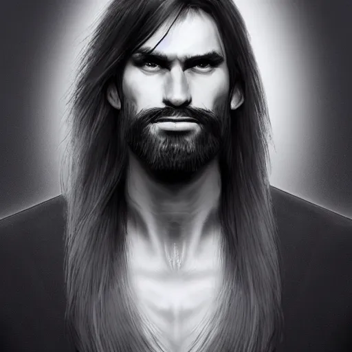 Prompt: bold man with long hair. trending on artstation