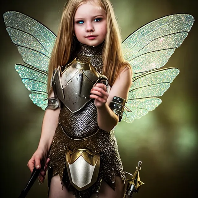 Image similar to beautiful adult fairy with sparkling armour, award - winning photo