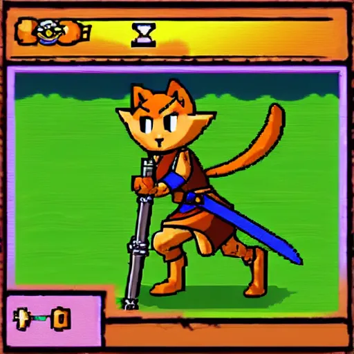 Image similar to cat with sword, zelda cdi style