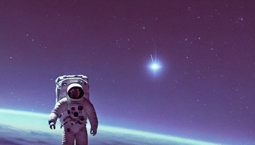 Image similar to movie still of a transcendental astronaut being, cinematic composition, cinematic light, anamorphic lens