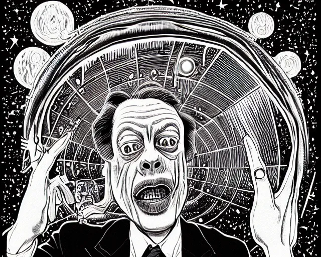 Prompt: steve buscemi tripping on main street, cosmic horror painting, elegant intricate digital painting artstation concept art by basil wolverton by robert crumb by william eggleston detailed