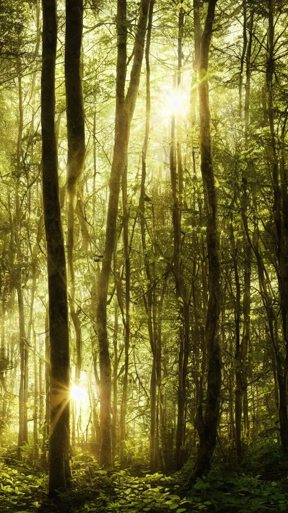 Image similar to photo of the forest, the sun through the foliage, a lot of porcini mushrooms, cinematic lighting, highly detailed