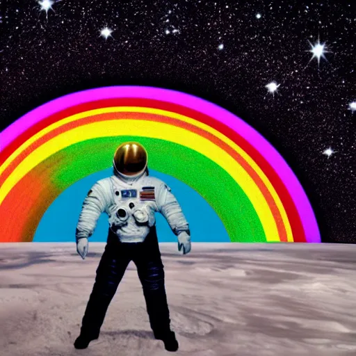 Image similar to astronaut in a room full of mirrors reflecting him, prism, rainbow glitter