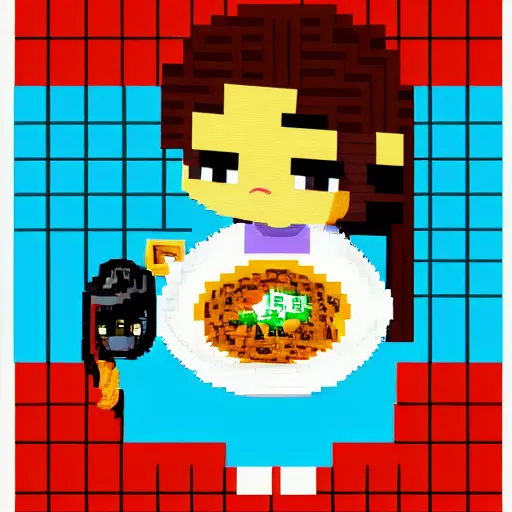 Prompt: anime girl with ramen, pixelart, 8-bit