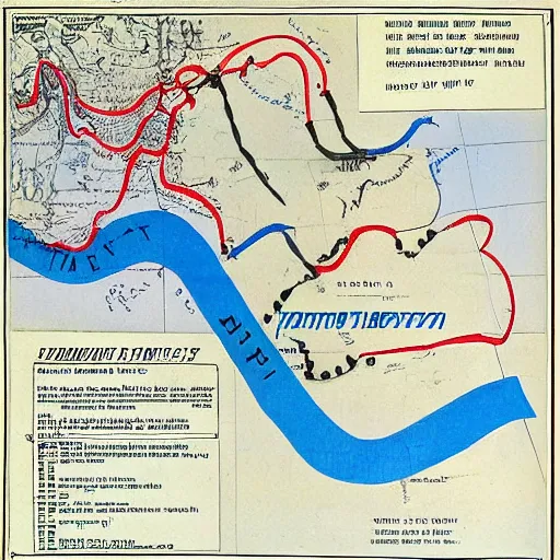 Image similar to general battle plan for the invasion of the soviet union in 1 9 4 0 the plan is mark with a blue line present the movement