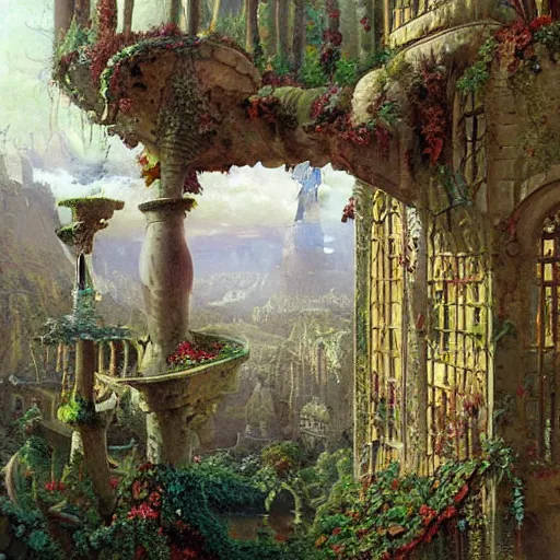 Prompt: paint surrealist 👁🏰🍄, ferdinand knab, 4 k