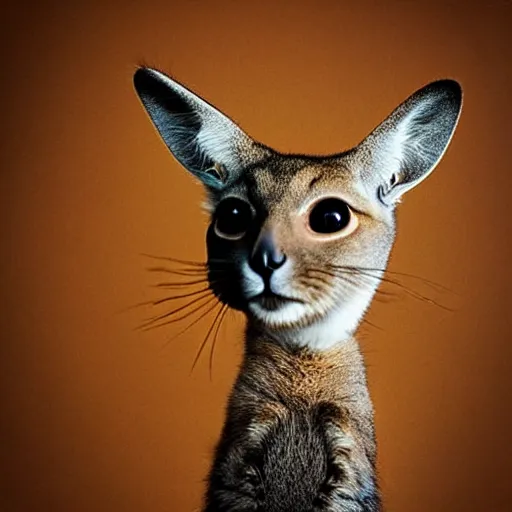 Image similar to a kangaroo - cat - hybrid, animal photography