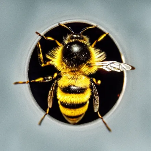 Image similar to a bee seen through a 7 0 mm macro lens, trapped in a square amber stone