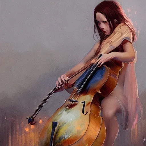 Image similar to girl hascello body as cello by greg rutkowski