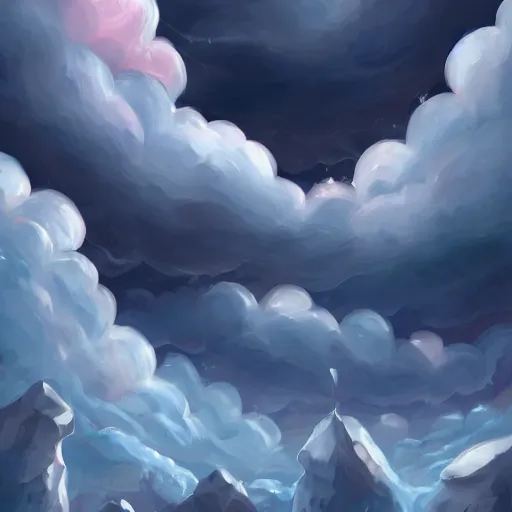 Prompt: background art of spaciously scattered longswords flowing and floating through the blowing swirling directional wind from left to right on a simple cloudy sky background, big puffy clouds, large individual rose petals, angular background elements, polygonal fragments, anime, artgerm, manga, trending on artstation, art nouveau, mature color scheme