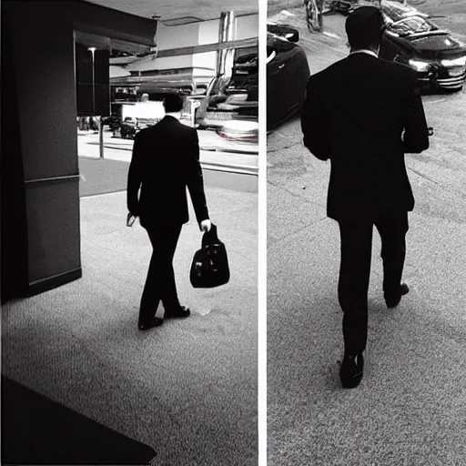 Prompt: “paparazzi photo of Bruce Wayne walking into Wayne tower in a suit, but he forgot to take off his Batman mask.”