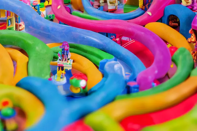 Image similar to fisher price couch, perfect focus, psychedelic trippy couch, marble run, planets, sofa scene from tv show hyper detailed 5 5 mm 8 5 mm, toy photography, made out of plastic