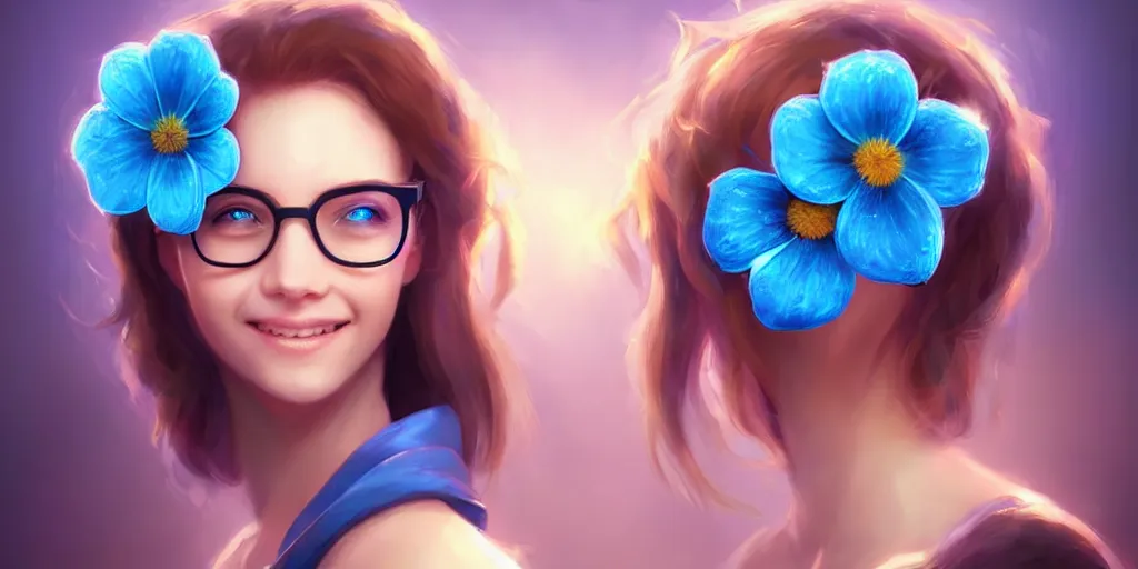 Image similar to epic professional digital art of a smiling bread toast wearing 👓 and a blue flower, best on artstation, cgsociety, wlop, cosmic, epic, stunning, gorgeous, much detail, much wow, masterpiece, backlight