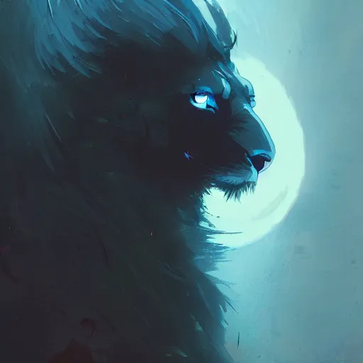 Image similar to raven, lioness, forest, blue flame, moon, dramatic lighting, illustration by Greg rutkowski, yoji shinkawa, 4k, digital art, concept art, trending on artstation