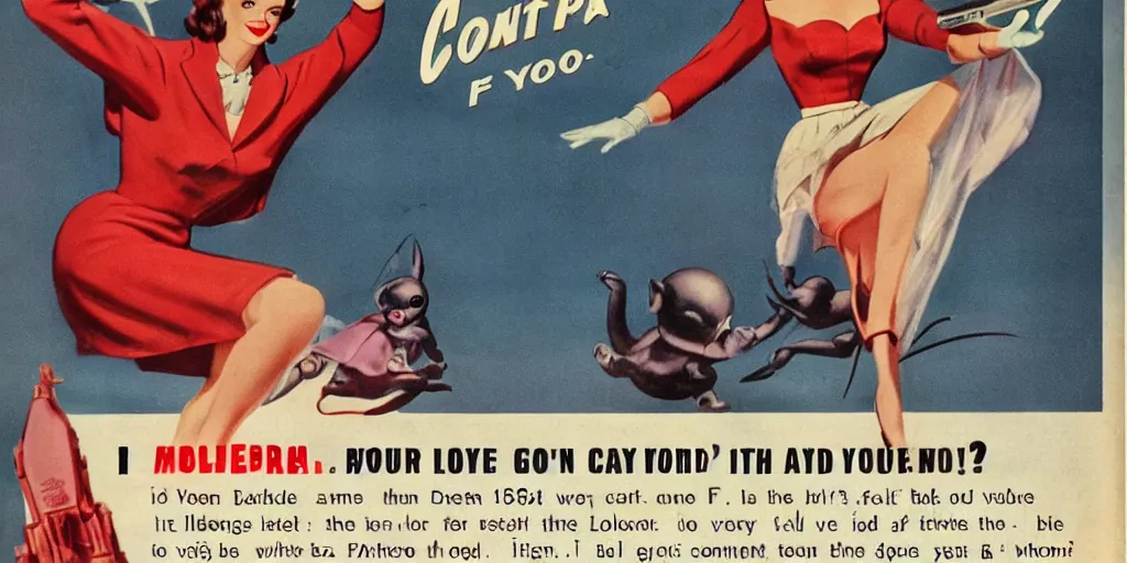 Prompt: 1 9 5 0 s fantasy video game ad