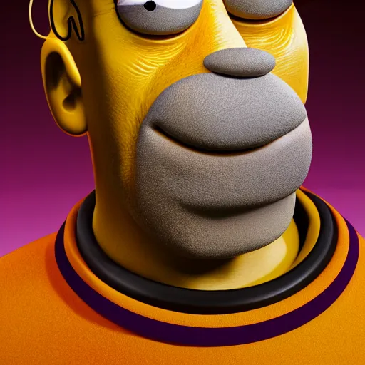 Image similar to closeup portrait of homer simpson, depth of field, zeiss lens, detailed, symmetrical, centered, fashion photoshoot, by Annie Leibovitz and Steve McCurry, David Lazar, Jimmy Nelsson, Breathtaking, 8k resolution, extremely detailed, beautiful, establishing shot, artistic, hyperrealistic, beautiful face, octane render